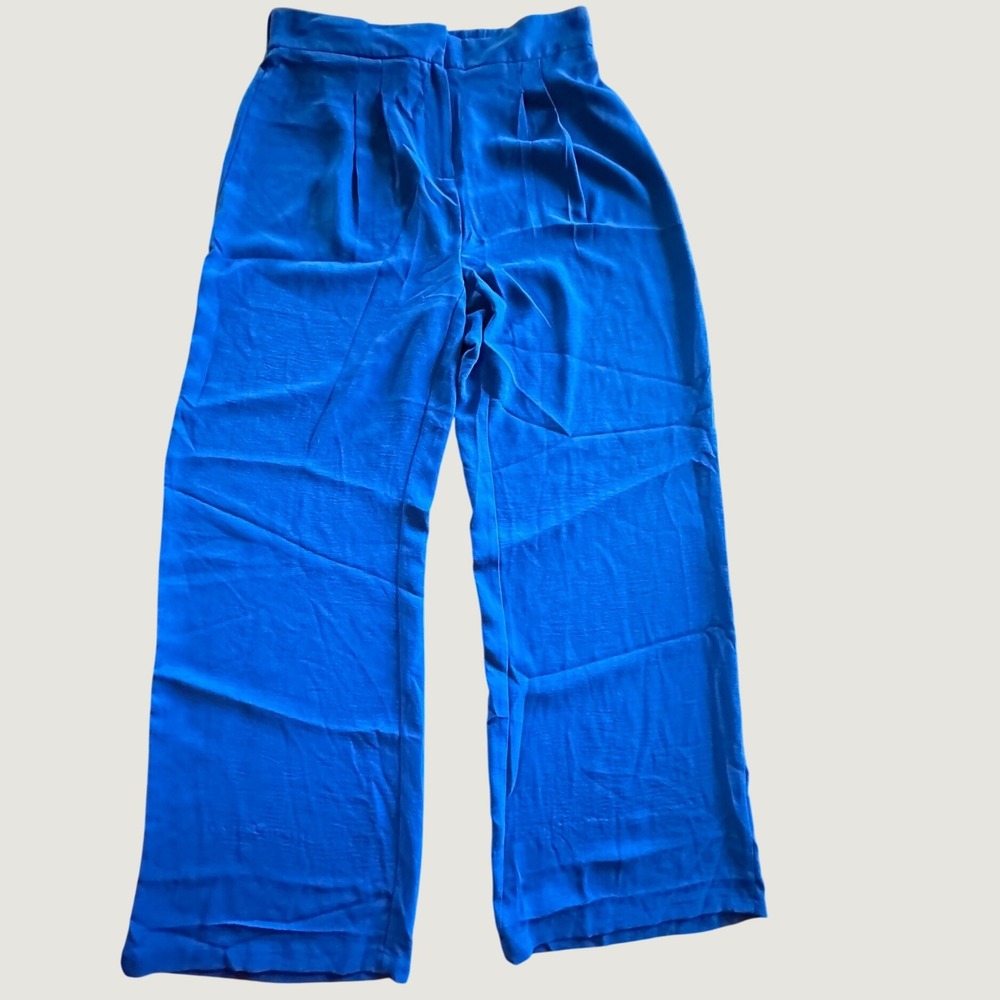 NYCC New York Clothing Co Royal Blue Wide Leg Pleated Trousers Pants Size 8